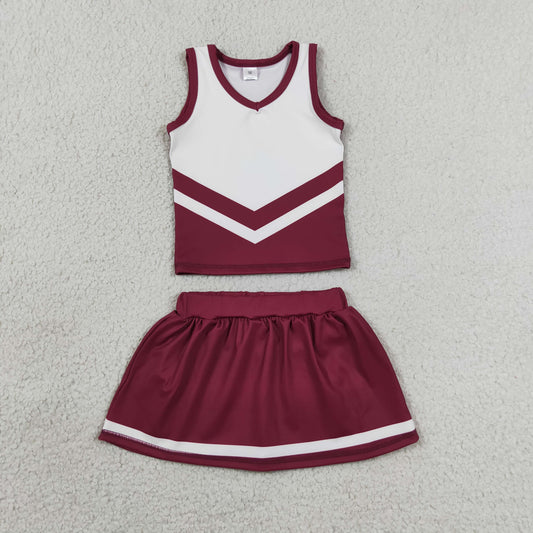 Baby Girls Kids Sleeveless Tops Dark Red Skirt Shorts Set Yoga Team Clothes