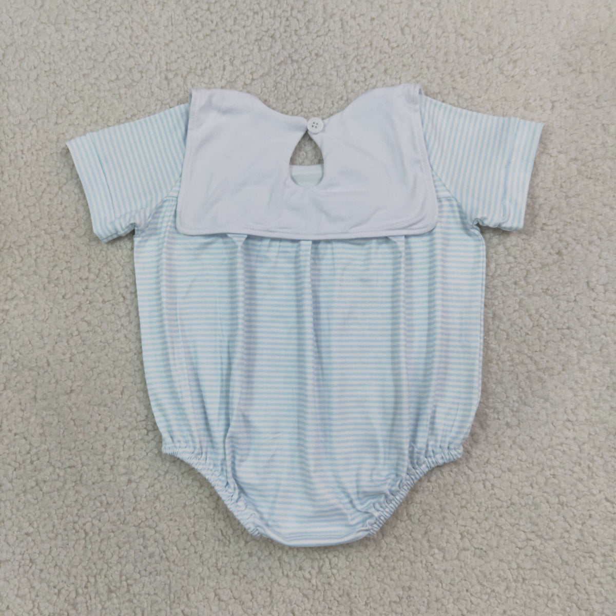 Baby Boys Kids Short Sleeves Embroidery Tractor Farm Blue Stripes Bubble Romper