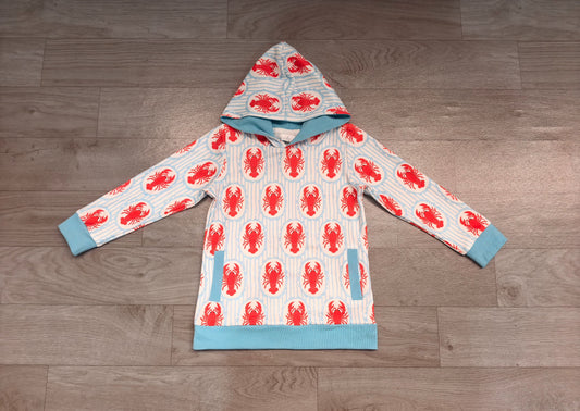 No moq Preorder Baby Boys Kids Crayfish Blue Stripes Pockets Pullover Hoodie Shirt Clothes