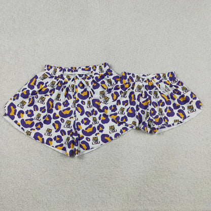 Sibling Baby Girls Adult Women Purple Leopard Tigers Team Yoga Active Ruffle Shorts Bottom