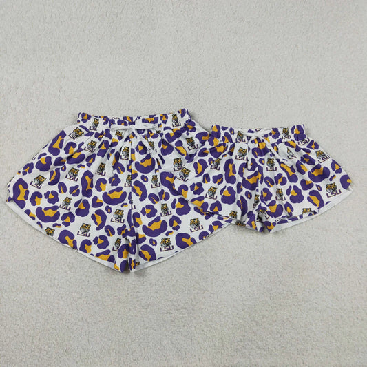 Sibling Baby Girls Adult Women Purple Leopard Tigers Team Yoga Active Ruffle Shorts Bottom