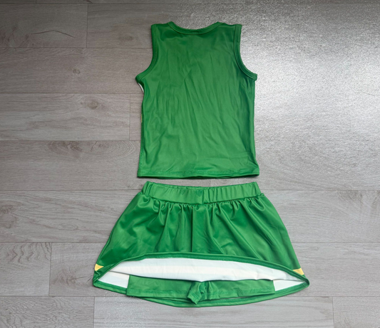 No moq  Preorder Baby Girls Kids Sleeveless Shirt Green Skirt Shorts Yoga Active Team Cheer Set Clothes