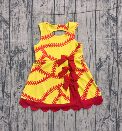 Preorder Baby Girls Kids Sleeveless Softball Red Bows Shorts Knee Length Dress
