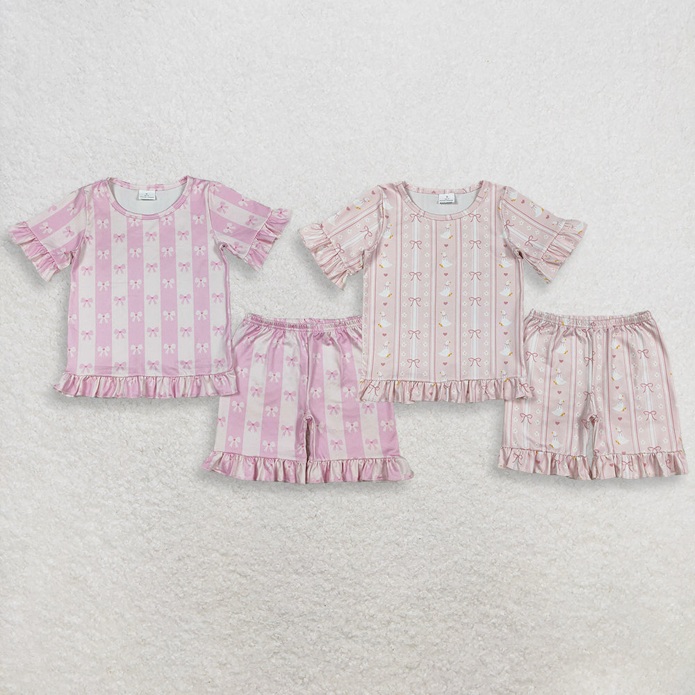 Sibling Baby Girls Short Sleeves Bows Shirts Shorts Summer Clothes Sets
