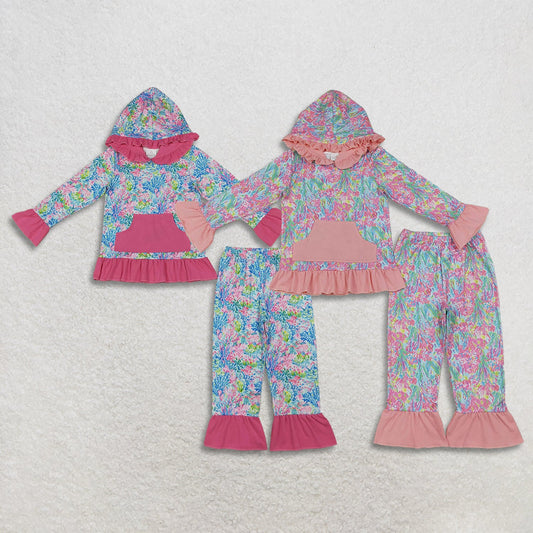 Sibling Baby Girls Kids Long Sleeves Flowers Pockets Hoodie Pullovers Pants Sets Clothes