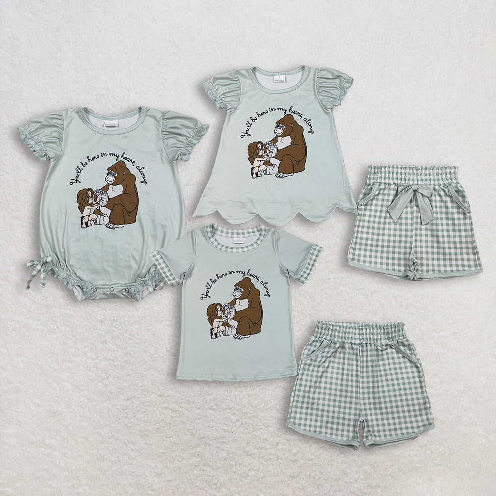 RTS Sibling Baby Boys Girls Kids Short Sleeves Monkey Cartoon Summer Bubble Romper Sets