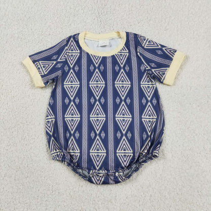 Baby Boys Kids Short Sleeves Western Aztec Stripes Bubble Romper