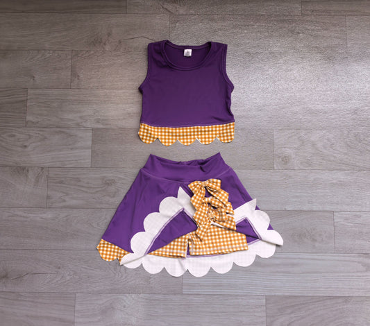 No moq Preorder Baby Girls Kids Purple Vest Plaid Bows Scallop Bows Skirt Shorts Yoga Active Set Clothes