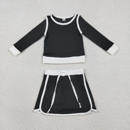 RTS Baby Girls Kids Black Long Sleeve Shirt Skirts Shorts Yoga Clothes Set