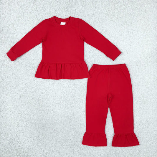 Baby Girls Kids Long Sleeves Ruffle Tops Pants Red Set Cotton Clothes