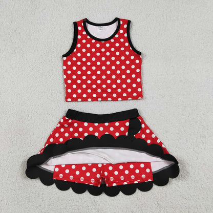 Baby Girls Kids Dots Red Shirt Scallop Skirt Shorts Yoga Active Set Clothes