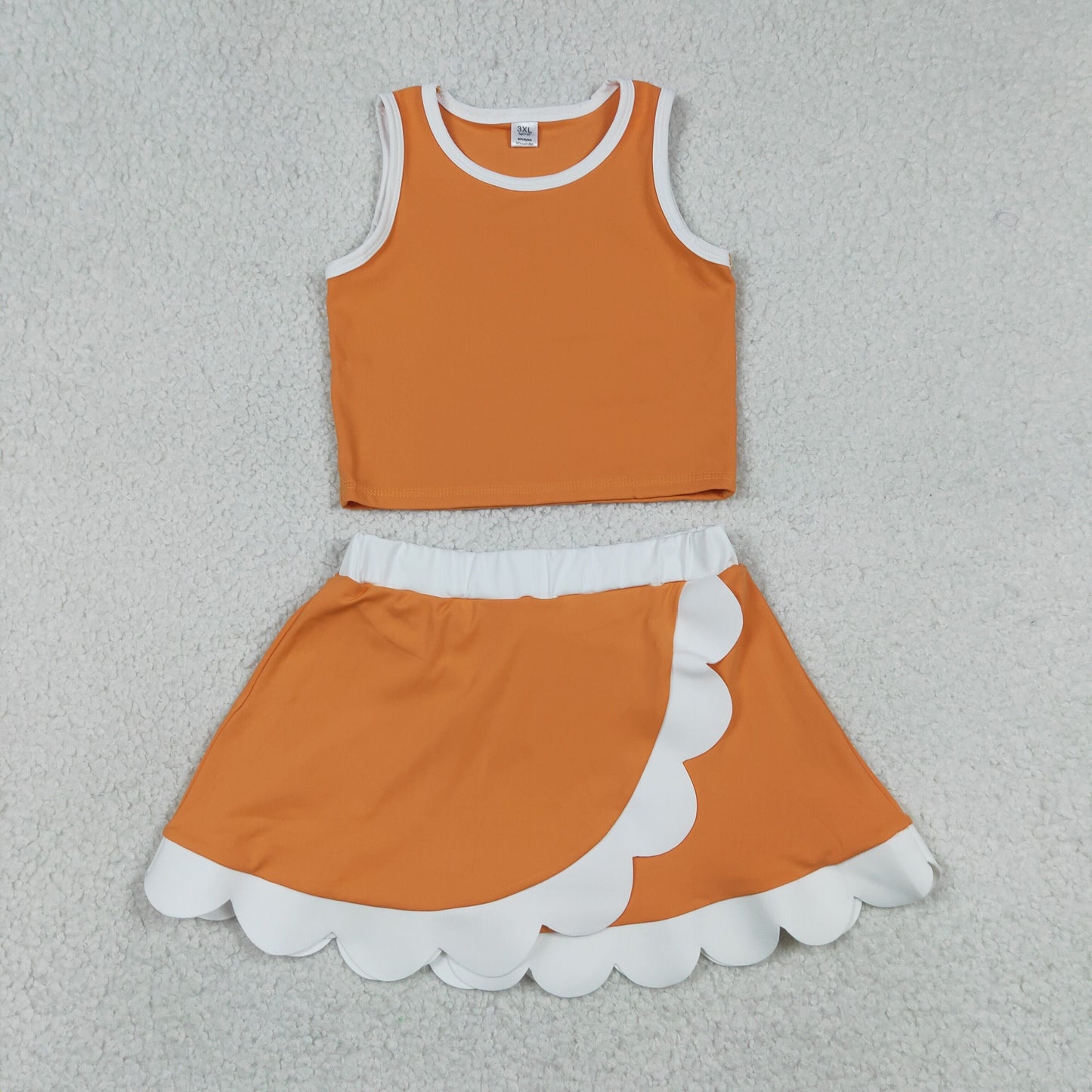 Baby Girls Kids Shirt Scallop Skirt Shorts Yoga Active Orange Set Clothes