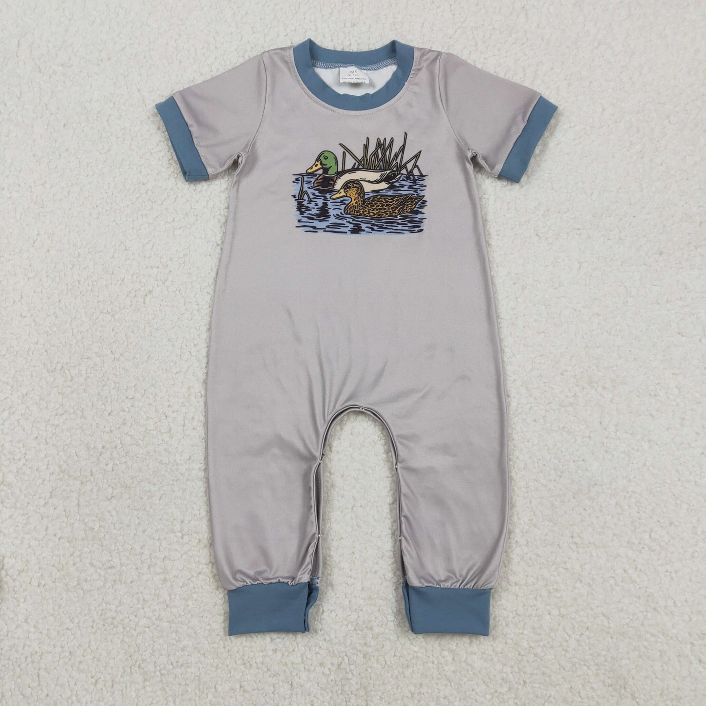 Baby Boys Infant Short Sleeves Ducks Buttons Grey Romper