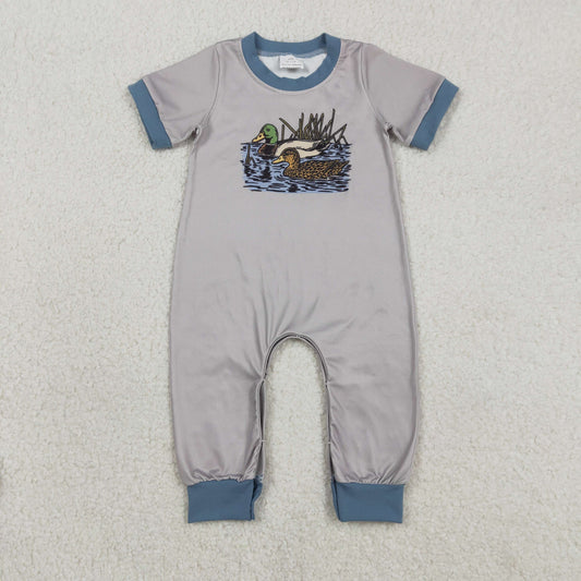Baby Boys Infant Short Sleeves Ducks Buttons Grey Romper