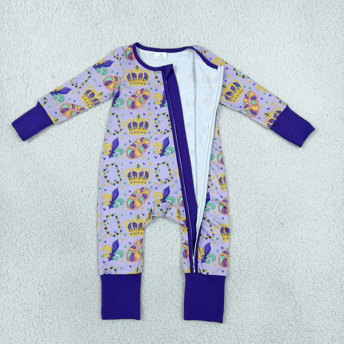 Baby Toddler Kids Long Sleeves Flower Donuts Mardi Gras Zipper Footie Sleeper Romper Clothes