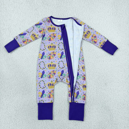Baby Toddler Kids Long Sleeves Flower Donuts Mardi Gras Zipper Footie Sleeper Romper Clothes
