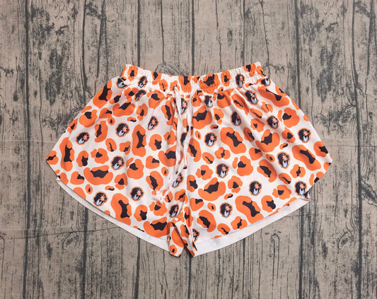Preorder Adult Women Orange Leopard Dogs Team Yoga Active Ruffle Shorts Bottom