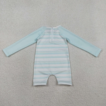 RTS Baby Boys Kids Long Sleeves Stripes Zipper One-piece Swimsuit
