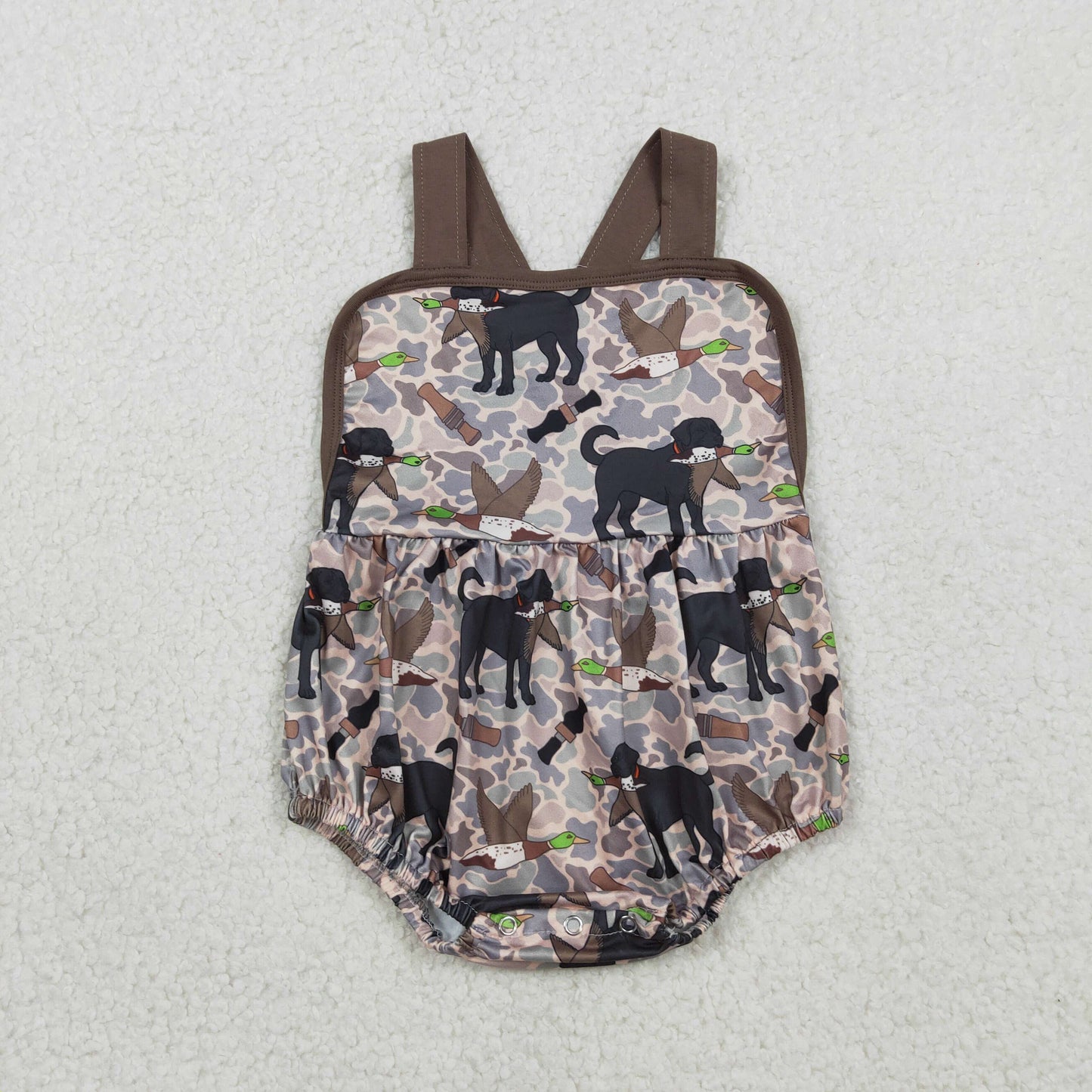 RTS Sibling Baby Boys Infant Sleeveless Dogs Ducks Deer Camo Summer Bubble Rompers Clothes