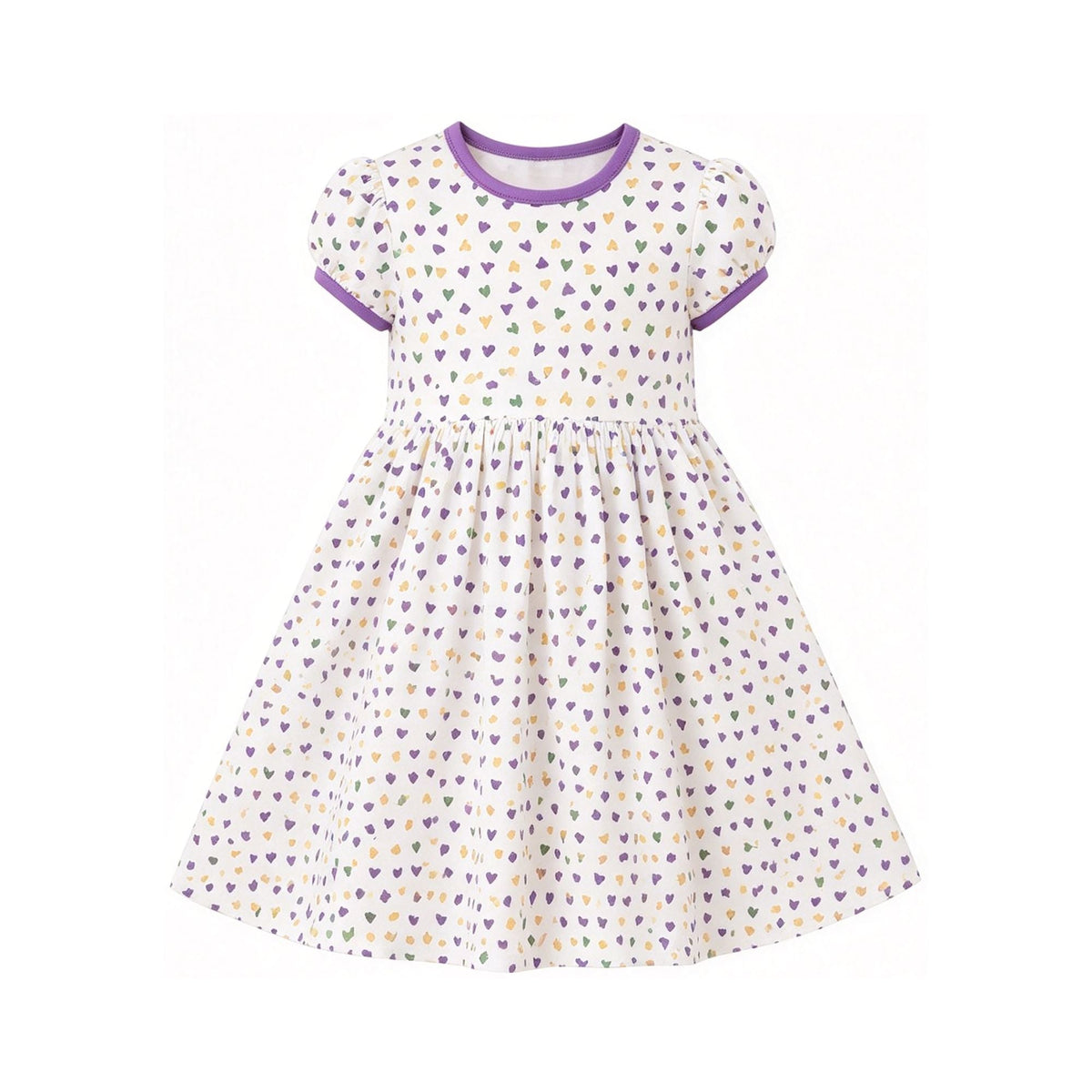 Moq 5 Preorder Baby Girls Kids Short Sleeves Hearts Mardi Gras Knee Length Dress Clothes