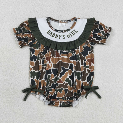 Sibling Baby Girls Kids Short Sleeves Embroidery Daddy's Girl Bubble Rompers Clothes