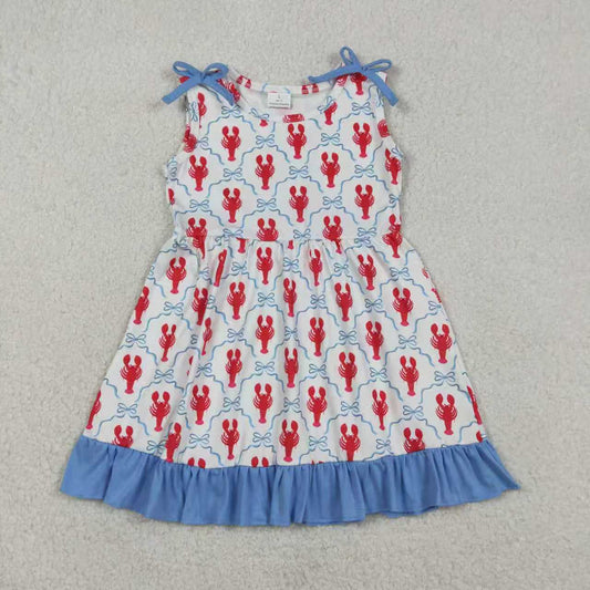 RTS Sibling Baby Girls Toddler Sleeveless Crayfish Bows 4th of July Dress Set Clothes