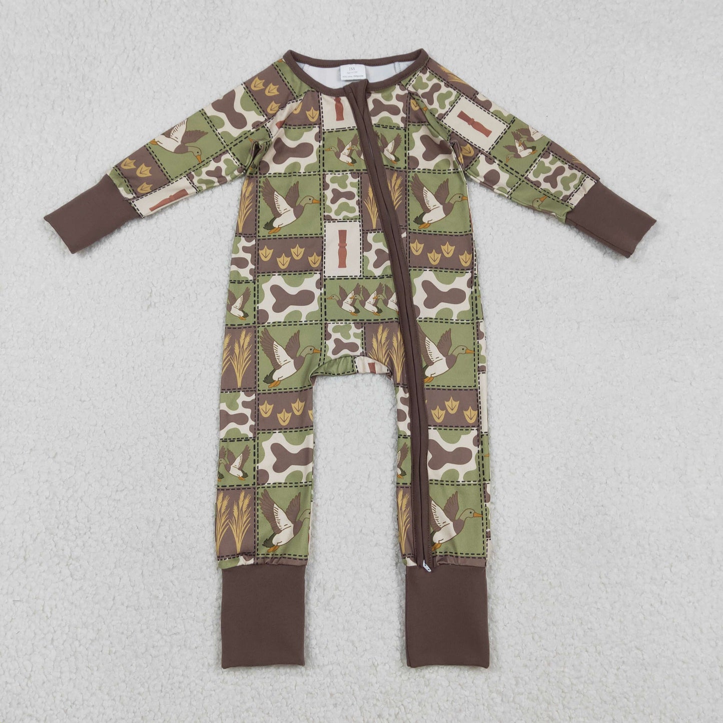 Baby Boys Long Sleeves Ducks Green Camo Zipper Footie Sleeper Romper