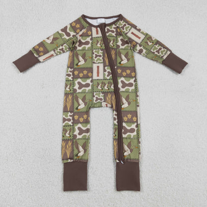 Baby Boys Long Sleeves Ducks Green Camo Zipper Footie Sleeper Romper