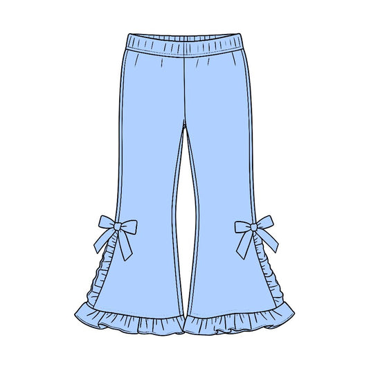 Moq 5 Baby Girls Kids Bows Ruffle Cotton Pants Bottoms Blue Clothes