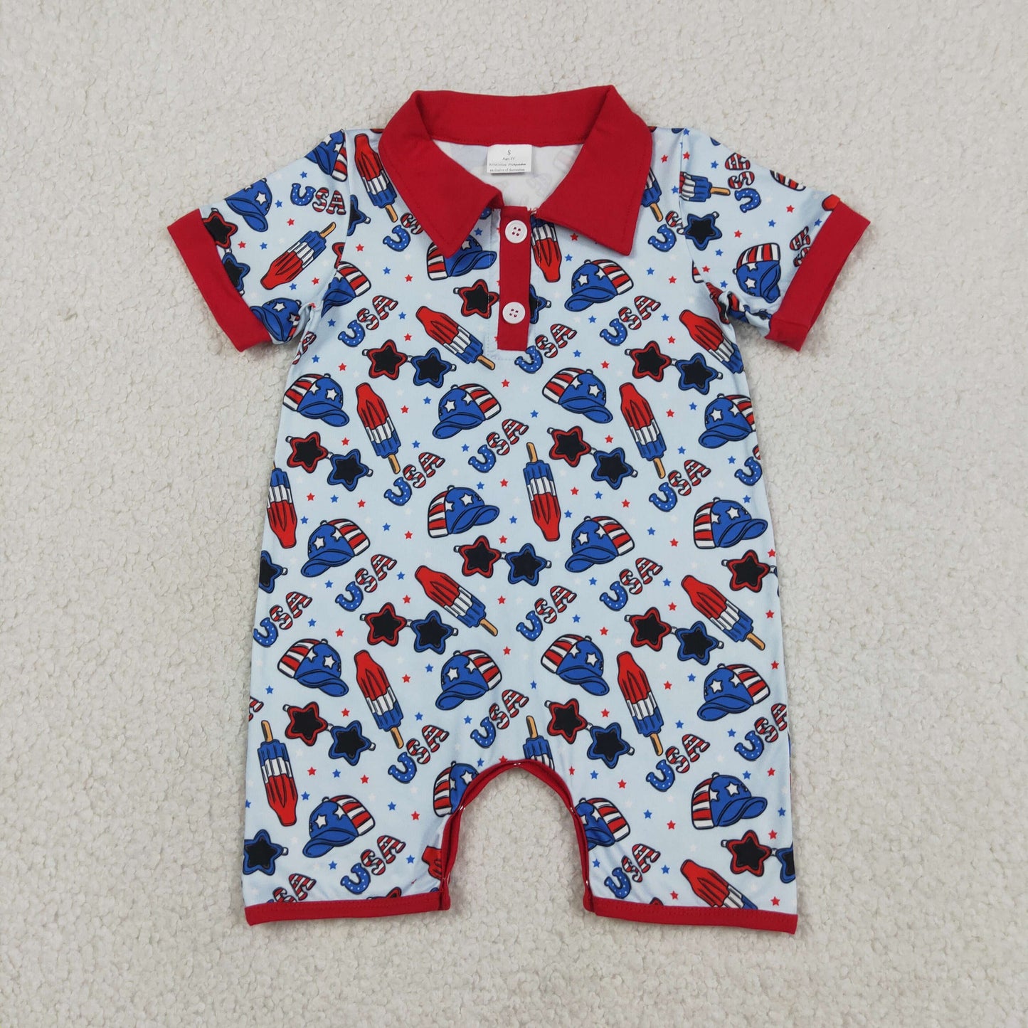 Sibling Baby Boys Kids Popsicle Hats 4th of July Buttons Shirt Romper Blue Clothes