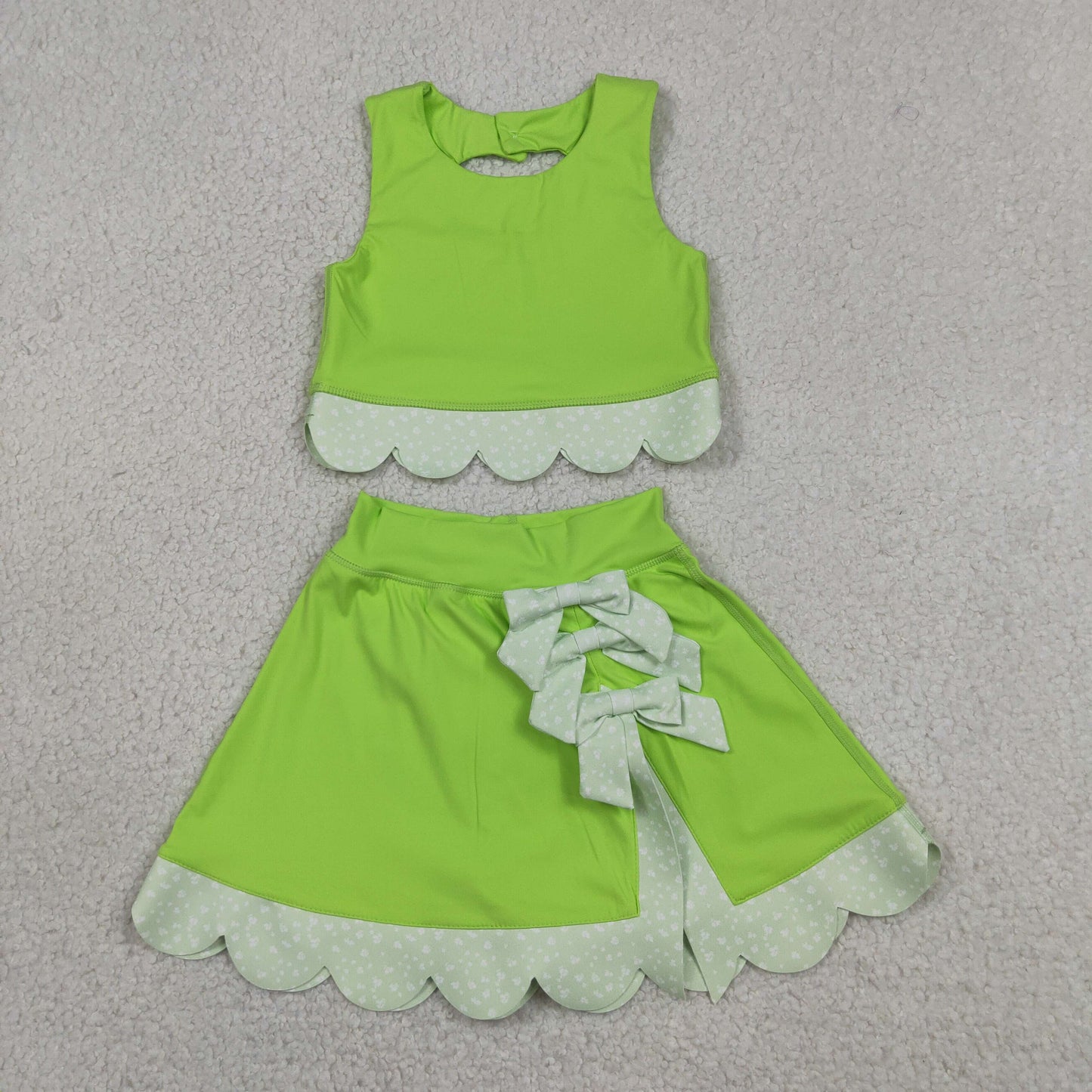 Baby Girls Kids Sleeveless Tops Bows Skirt Shorts Yoga Green Set