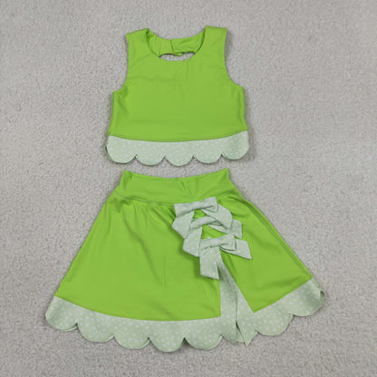 Baby Girls Kids Sleeveless Tops Bows Skirt Shorts Yoga Green Set