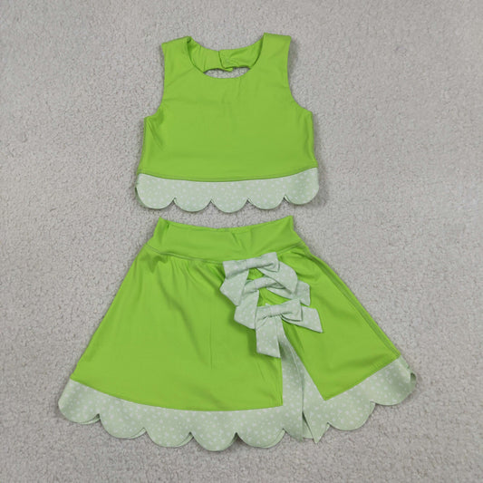 Baby Girls Kids Sleeveless Tops Bows Skirt Shorts Yoga Green Set