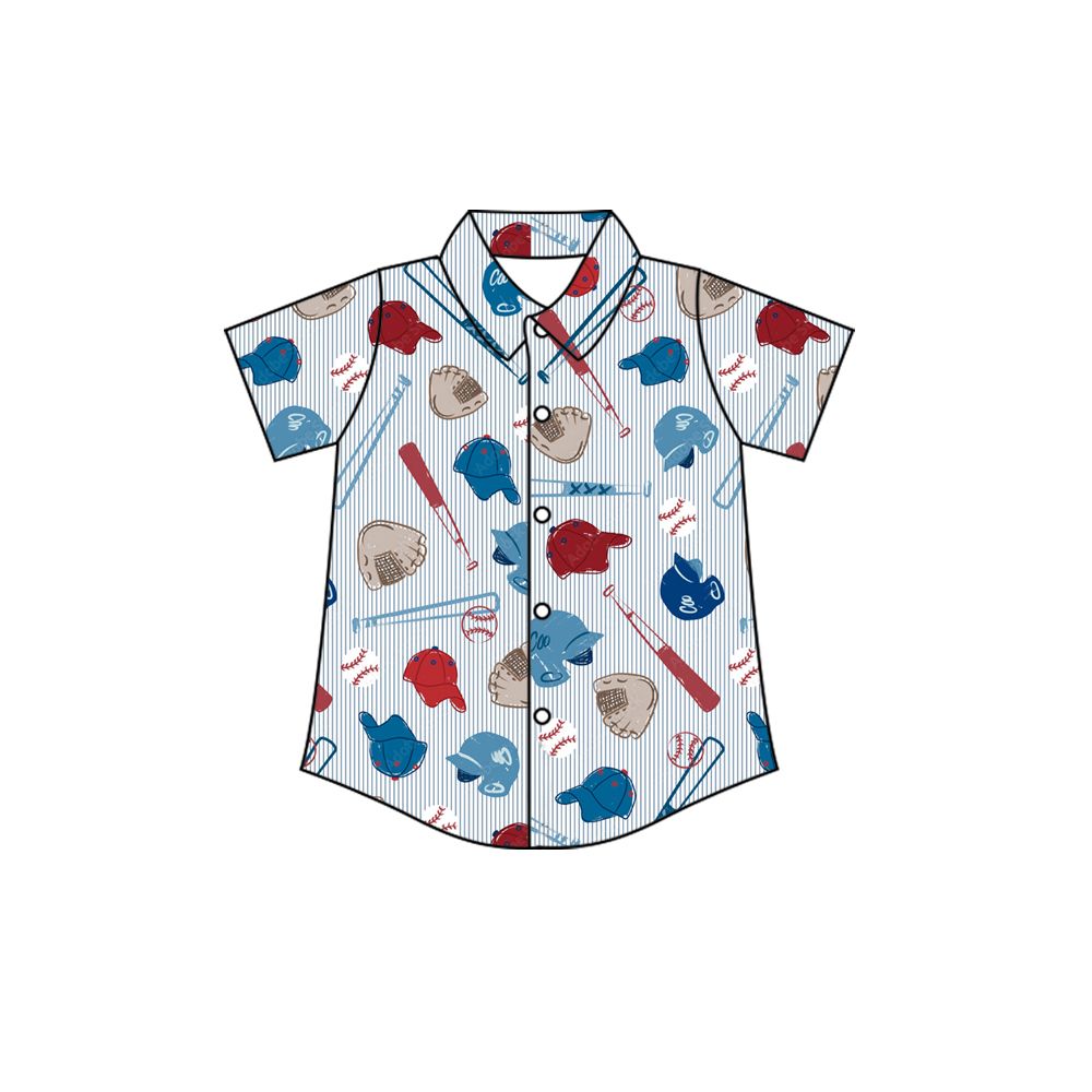 ( Moq 5 ) Preorder Baby Boys Kids Short Sleeves Buttons Shirt Tops Baseball Stars Clothes