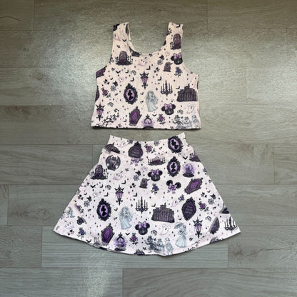 No moq Preorder Baby Girls Kids Bows Ghosts Shirt Cartoon Skirt Shorts Halloween Set Yoga Active Clothes