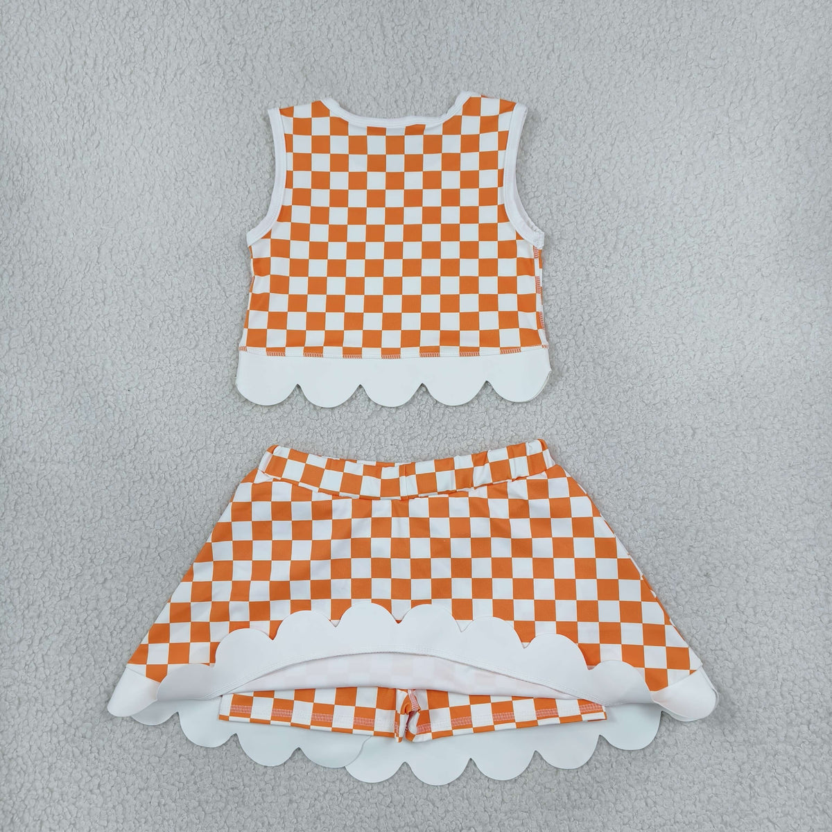 Sibling Baby Girls Kids Sleeveless Checked Tops Bows Scallop Skirts Shorts Yoga Active Sets Team Clothes