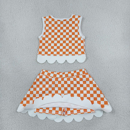 Sibling Baby Girls Kids Sleeveless Checked Tops Bows Scallop Skirts Shorts Yoga Active Sets Team Clothes