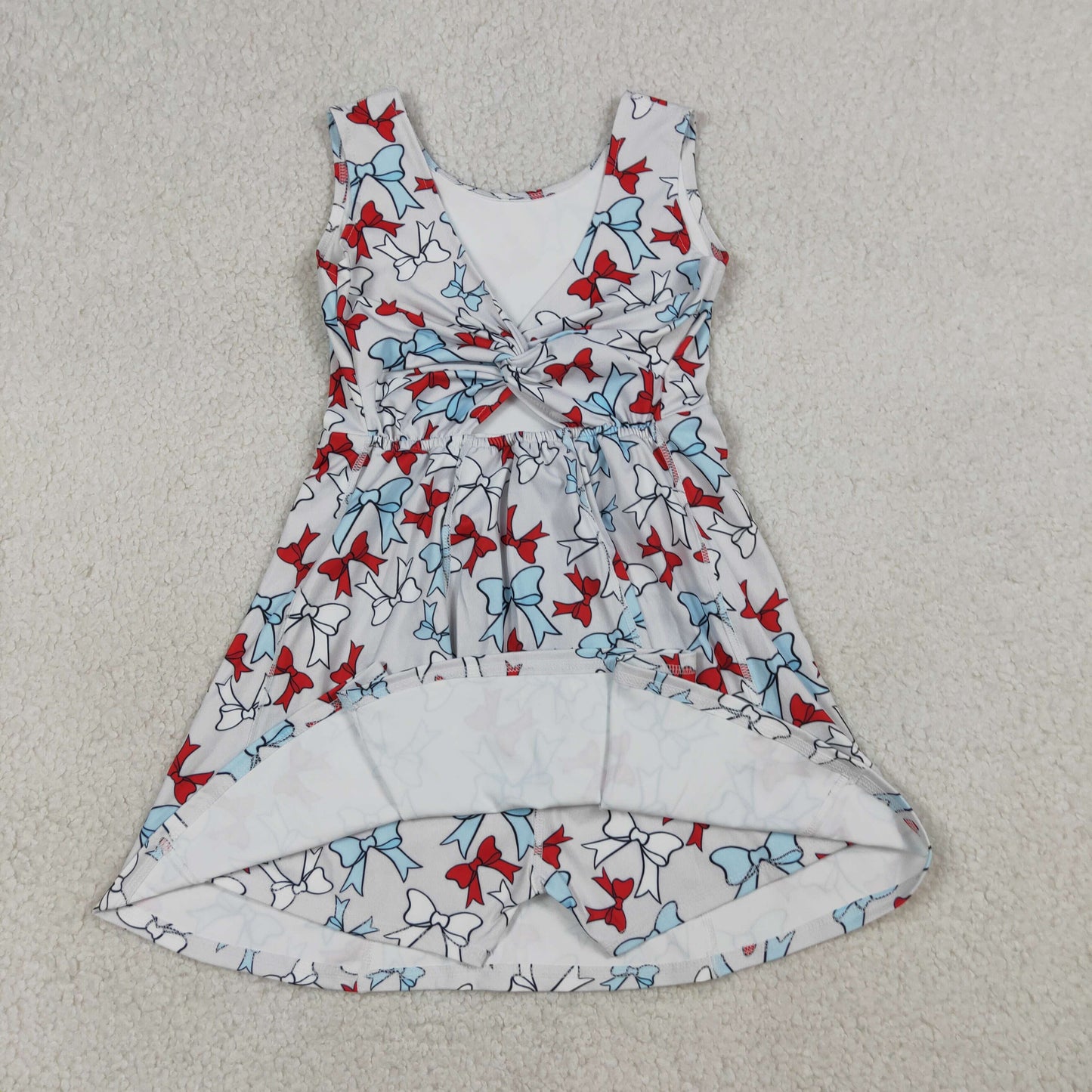 RTS Baby Girls Toddler Red Blue Bows 4th of July Yoga Active Shorts Knee Length Dress