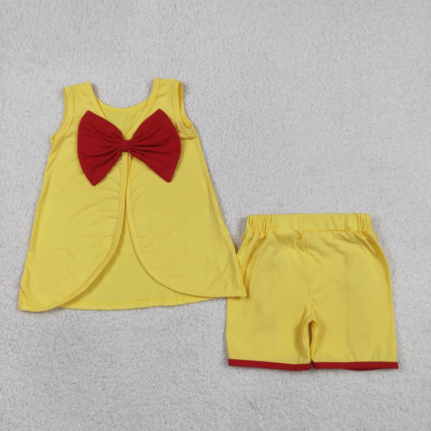 Baby Girls Yellow Sleeveless Red Bows Tops Ruffle Shorts Set Clothes