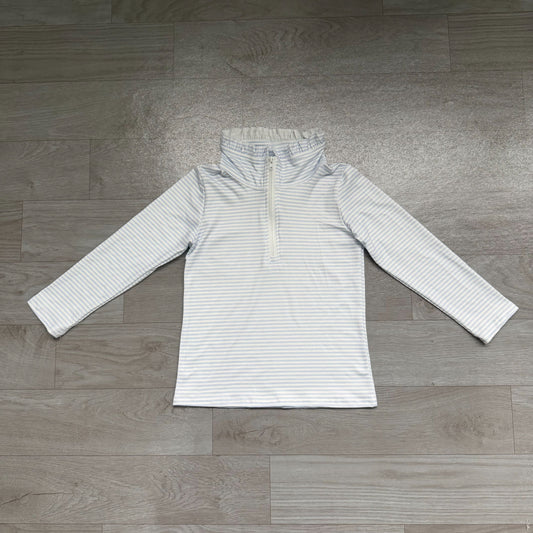 No moq Preorder Baby Girls Kids Long Sleeves Blue Stripes Zipper Pullover Shirt Clothes