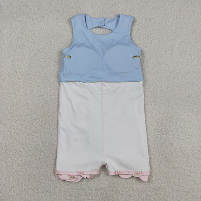 Sibling Baby Girls Kids Sleeveless Floral Bows Yoga Scallop Shorts Dresses