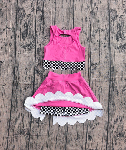 Preorder Baby Girls Kids Sleeveless Pink Tops Plaid Bows Skirt Shorts Yoga Set Clothes