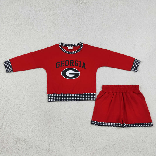 Baby Girls Kids Long Sleeves G Shirt Shorts Red Cotton Set Team Clothes
