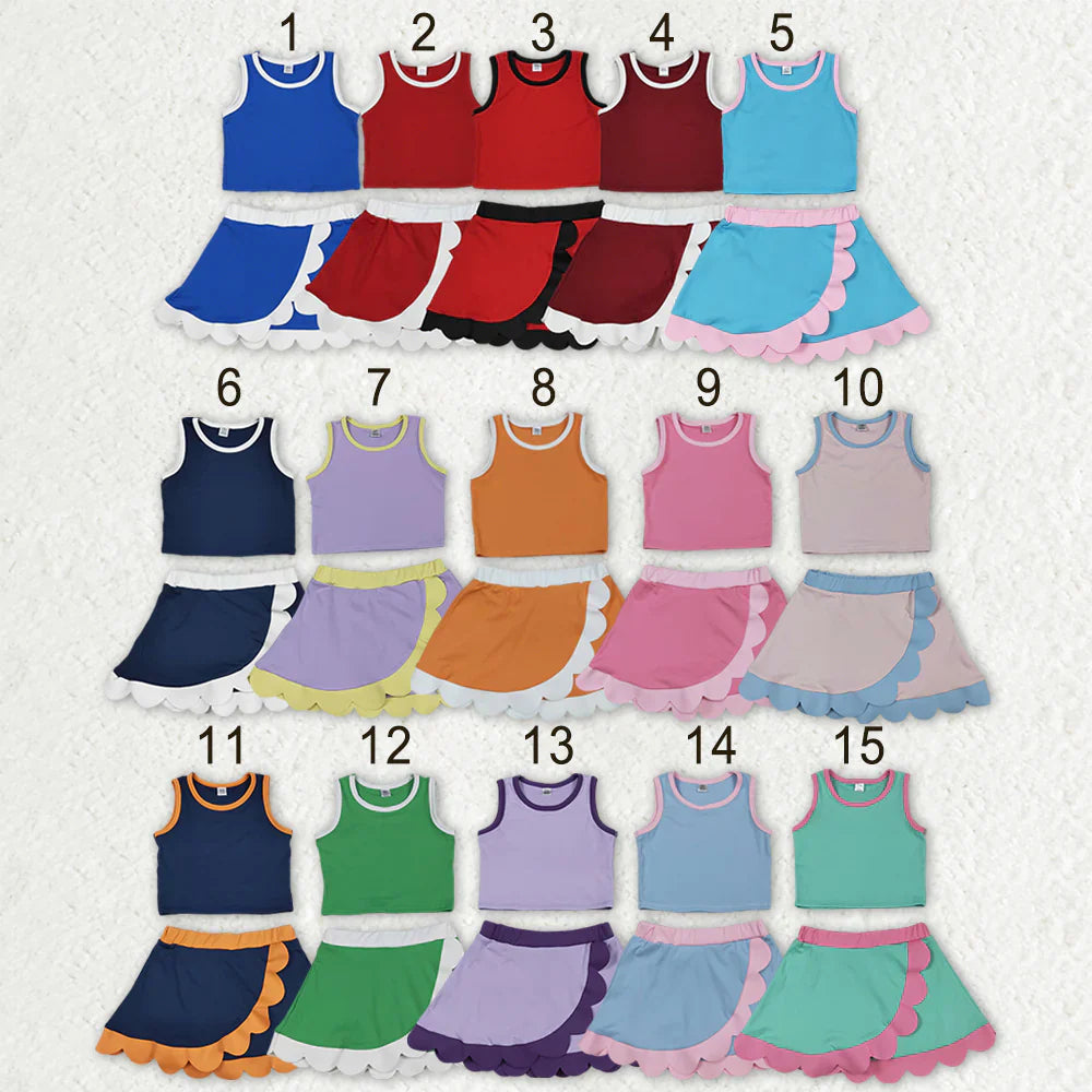 Sibling Baby Girls Kids Sleeveless Shirts Scallop Skirts Shorts Yoga Active Sets Clothes