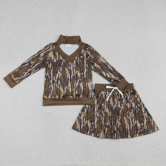 Baby Girls KIds Camo Long Sleeves Shirt Skirt Shorts Clothes Set
