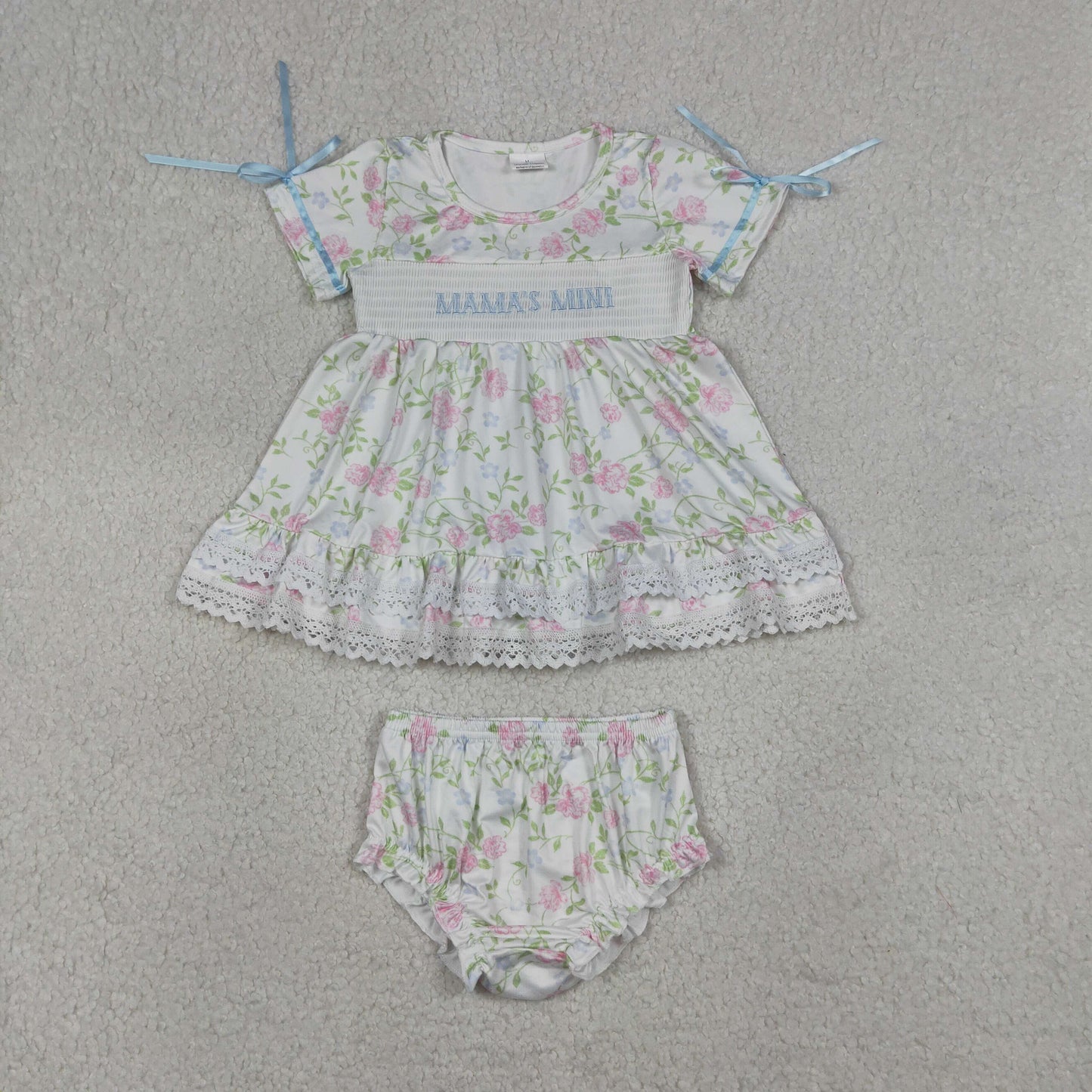 Sibling Baby Girls Kids Short Sleeves Embroidery Mama's Flower Tops Bummies Shorts Sets
