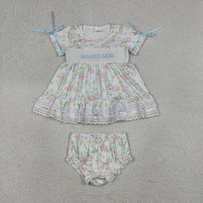 Sibling Baby Girls Kids Short Sleeves Embroidery Mama's Flower Tops Bummies Shorts Sets