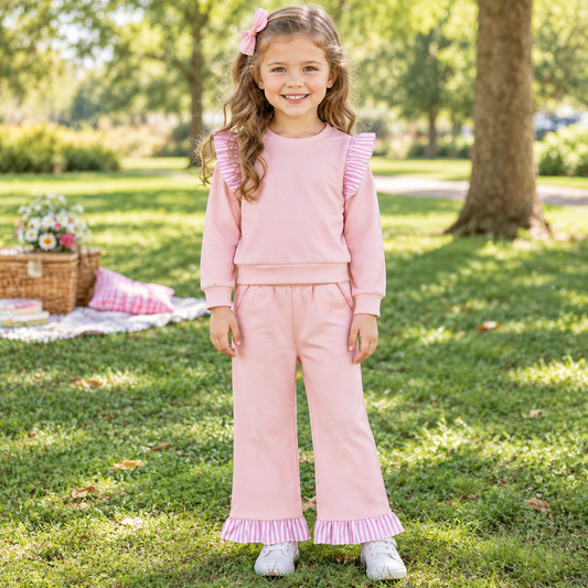 Baby Girls Kids Long Sleeves Tops Pockets Pants Cotton Set Pink Clothes