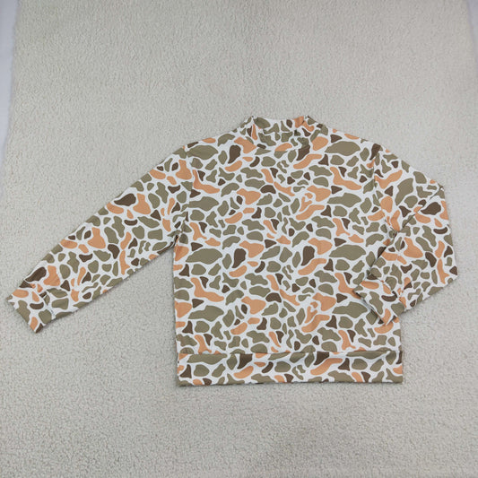 Adult Women Orange Green Camo Shirt Tops Pullover Yoga Active Clothes