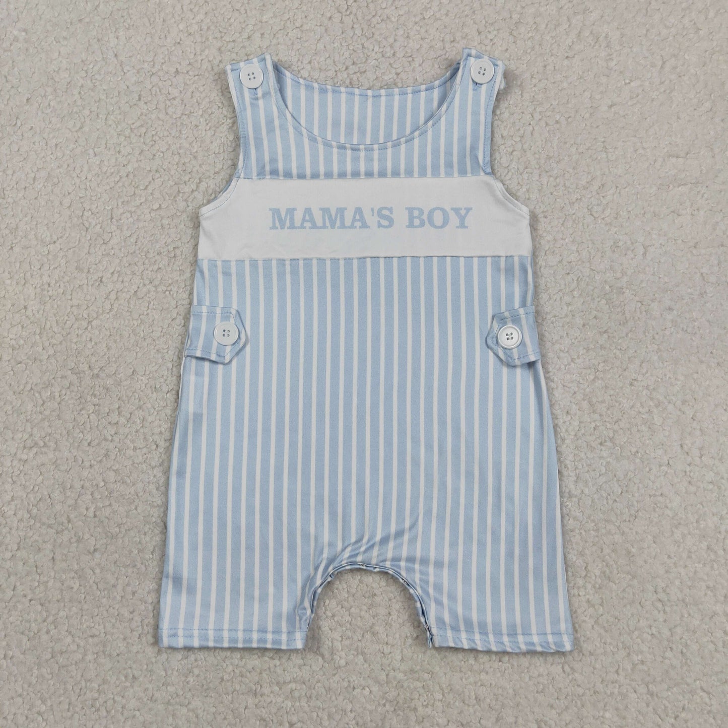 SR3972 Baby Boys Toddler Sleeveless Mama's Boy Blue Stripes Summer Romper